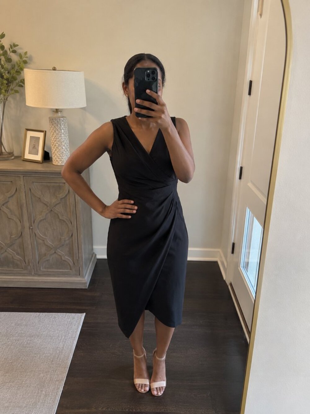Sleeveless Black Wrap Style Sheath Dress Women's Size L Cocktail Career Dress